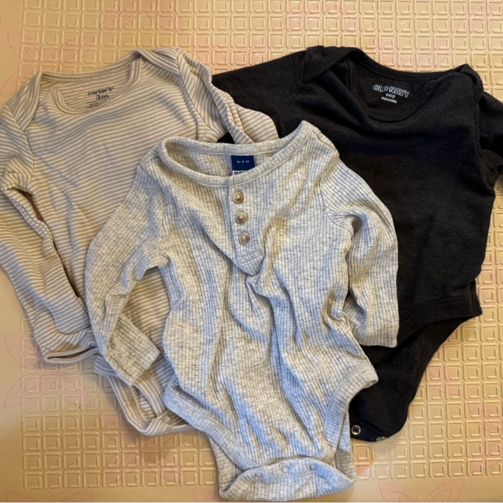 Set of Three Baby Bodysuits in Neutral Tones
